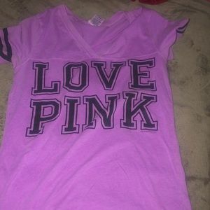 Purple pink V-neck short sleeve shirt from pink